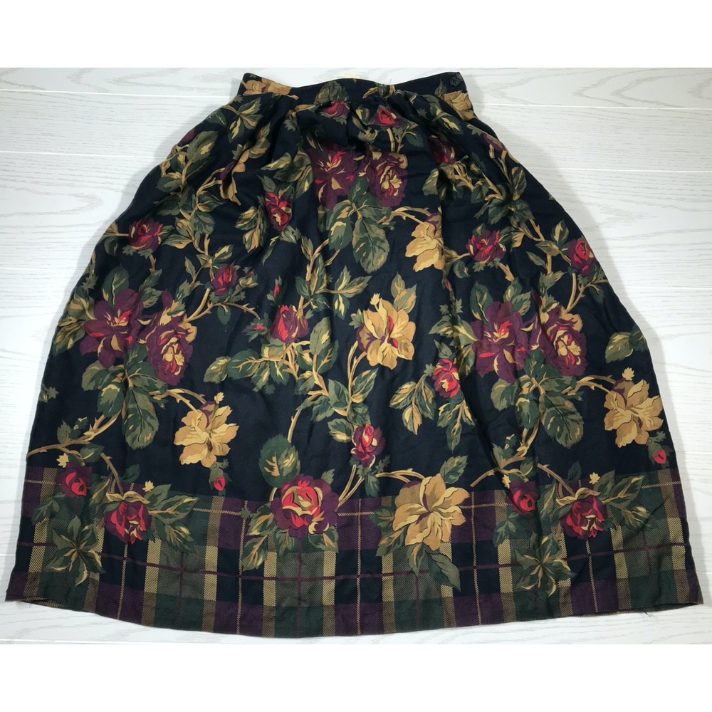 Vintage JG Hook Rayon Skirt Womens 8 Floral Side Button Pockets 80s Made In USA